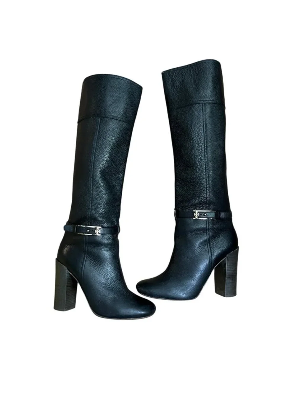 Tory Burch Jenna Black Leather Tall Heeled Boots Women's 9.5